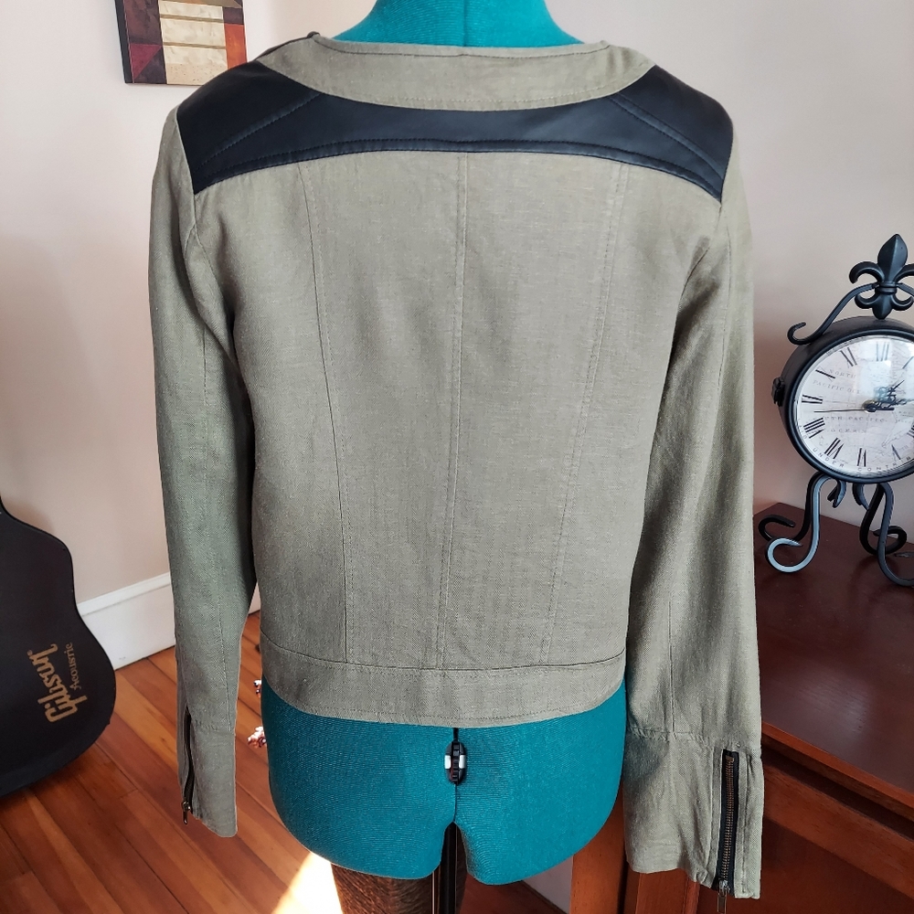 Charlotte Russe Olive And Black Faux Leather Moto Jacket Women's S - Picture 8 of 16